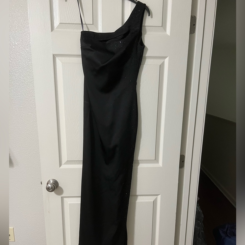 Black one shoulder formal dress with glitter/beading